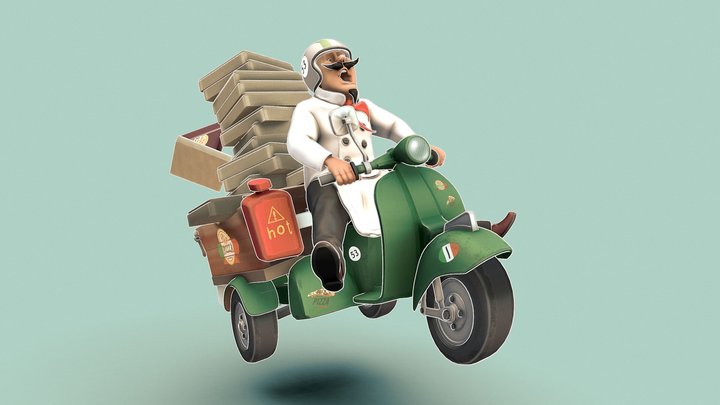 crazy pizza delivery chef 3D Model