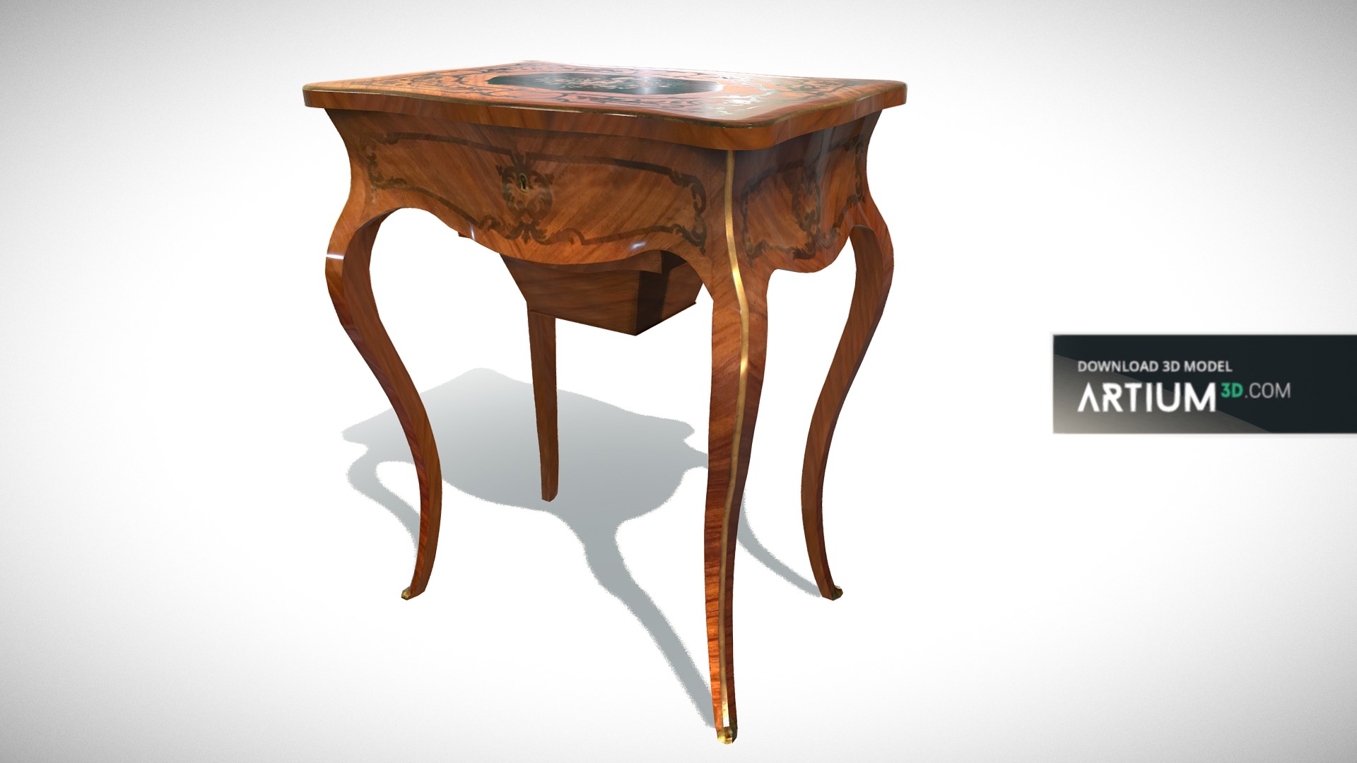 3D model Sewing table – France, 19. century - This is a 3D model of the Sewing table – France, 19. century. The 3D model is about a table with a chair.