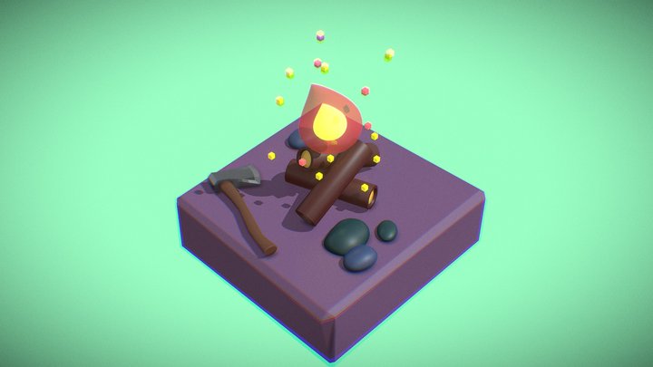 Low Poly Campfire 3D Model