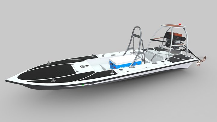 Flat Skiff Boat Low-poly PBR 3D Model