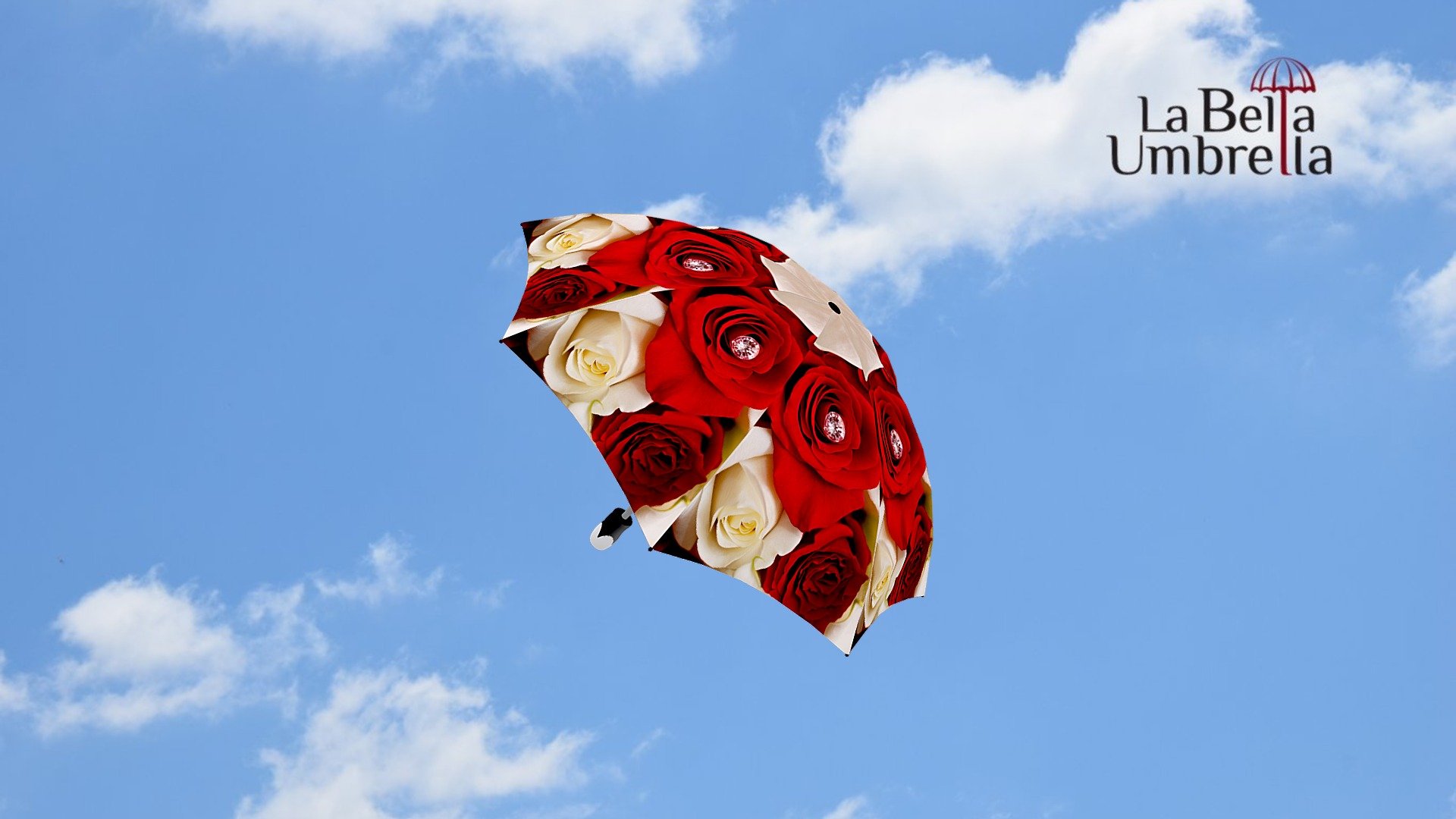 White Roses Umbrella - High Quality, Beautiful Full Canopy Design