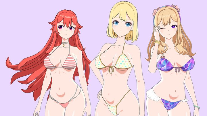 Anime Girl Bikini - Rigged | Shape Keys | 50 Tex 3D Model
