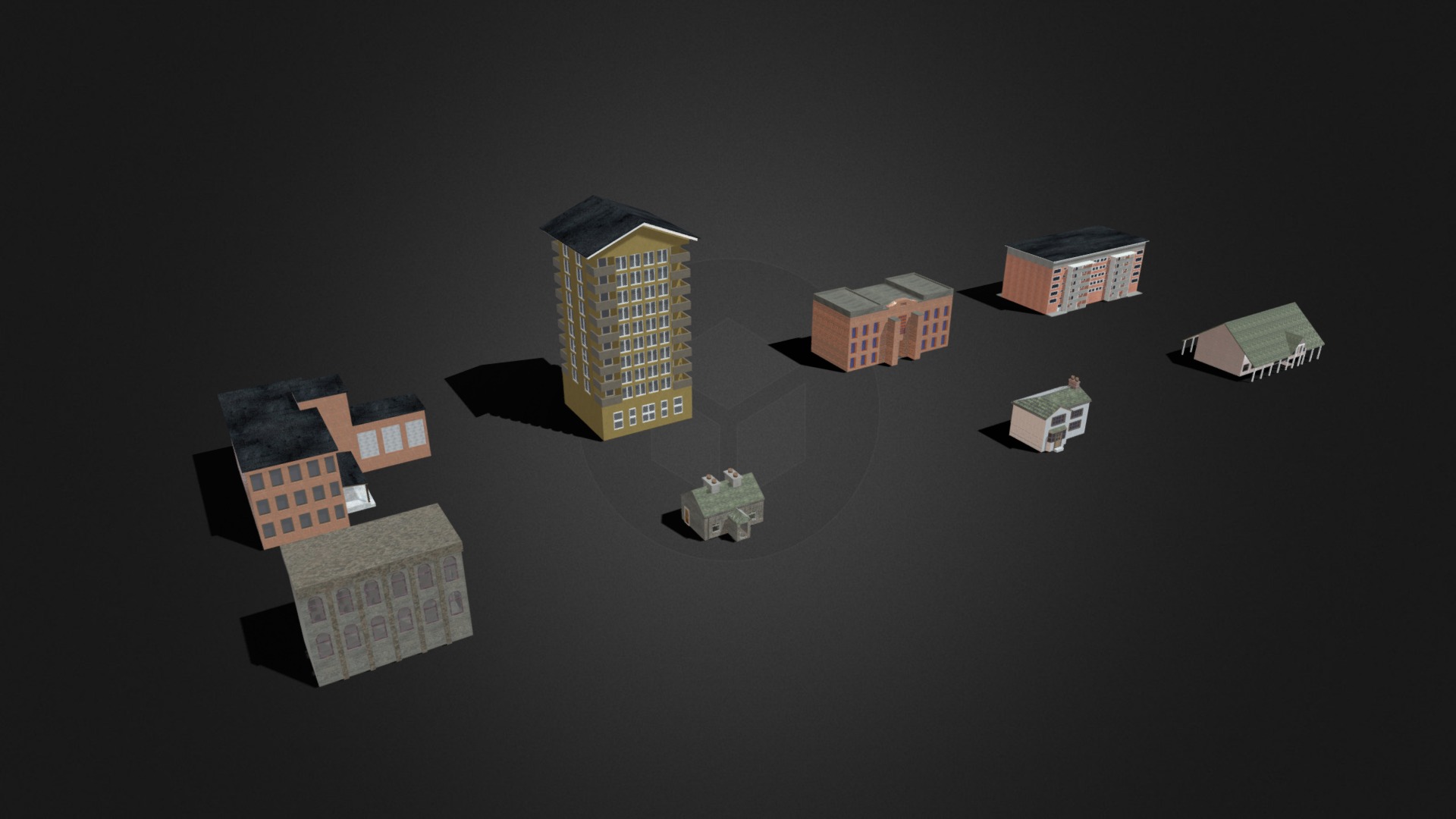 3D model Building Pack 2 - This is a 3D model of the Building Pack 2. The 3D model is about a group of colorful buildings.