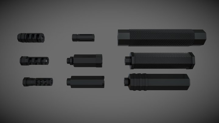 low-poly Muzzle Device Set – Gratis 3D-model STL
