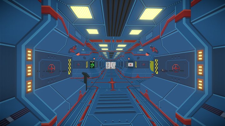 Pixel Sci Fi Corridor 3D Model