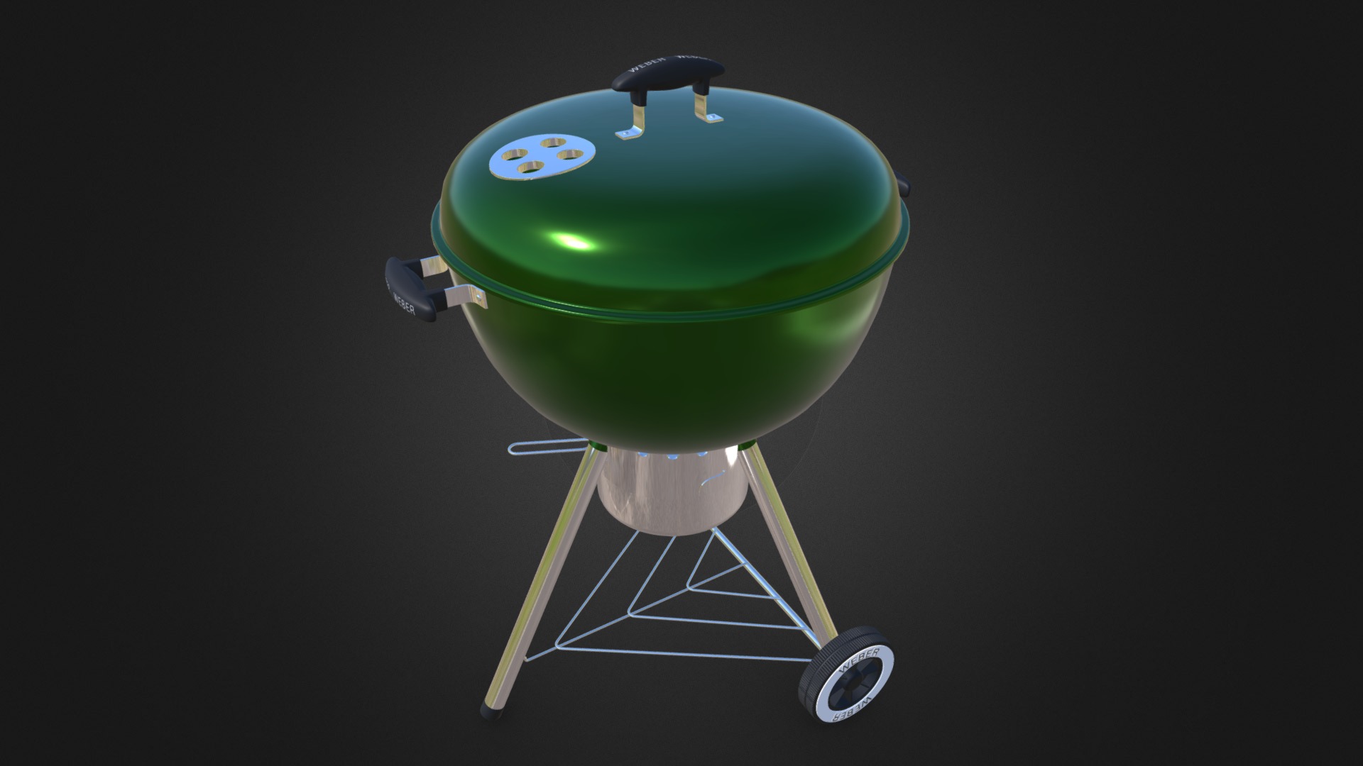 3D model Weber One – Touch Gold Charcoal Grill - This is a 3D model of the Weber One - Touch Gold Charcoal Grill. The 3D model is about a green and blue drum.