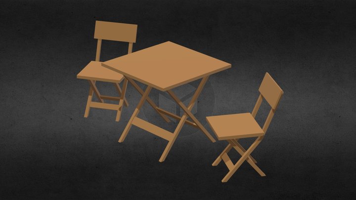 Lowpoly Wooden Table And Chairs 3D Model