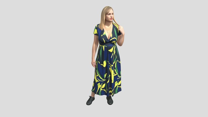 Blue And Yellow Leaf Print Maxi Dress