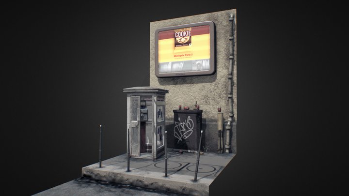 Phone Booth Street Scene 3D Model