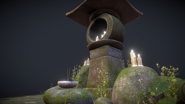Toro - Japanese Stone Temple Lantern 3D Model