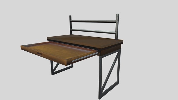 Wooden School Desk with drawer mechanisms 3D Model