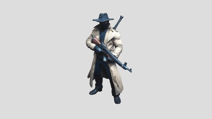 A masked muscular detective with gun 3D Model