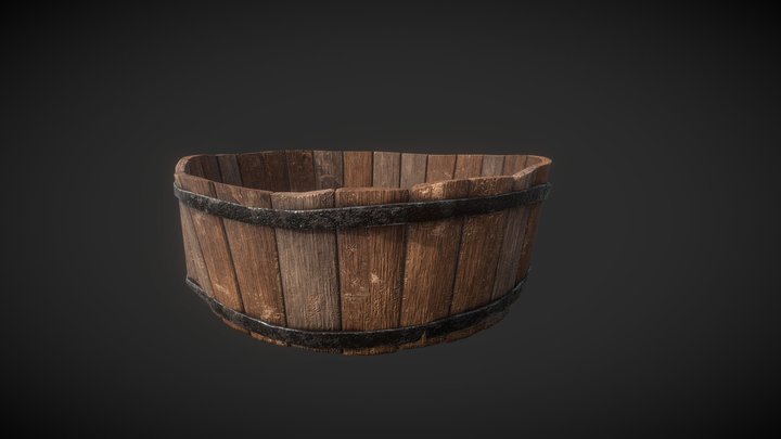 Old Wood Tub - Vieille Bassine en bois 3D Model