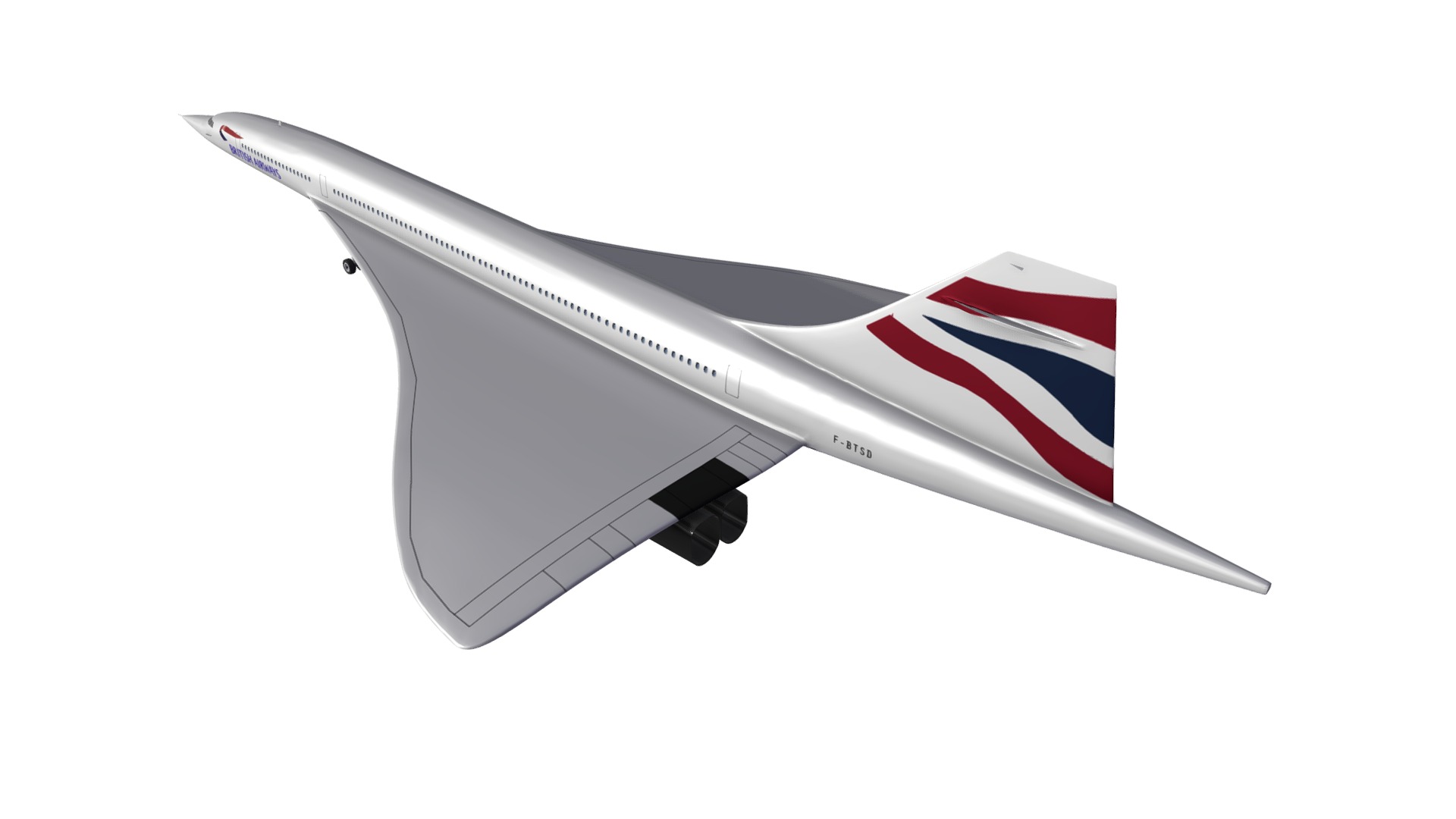 3D model Concorde Supersonic Airliner British Airways - This is a 3D model of the Concorde Supersonic Airliner British Airways. The 3D model is about a silver and red airplane.
