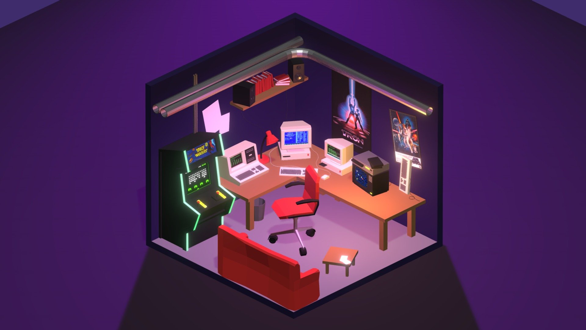 Low Poly 80's Hacker Room 🕹️ - Buy Royalty Free 3D model by Garu Games