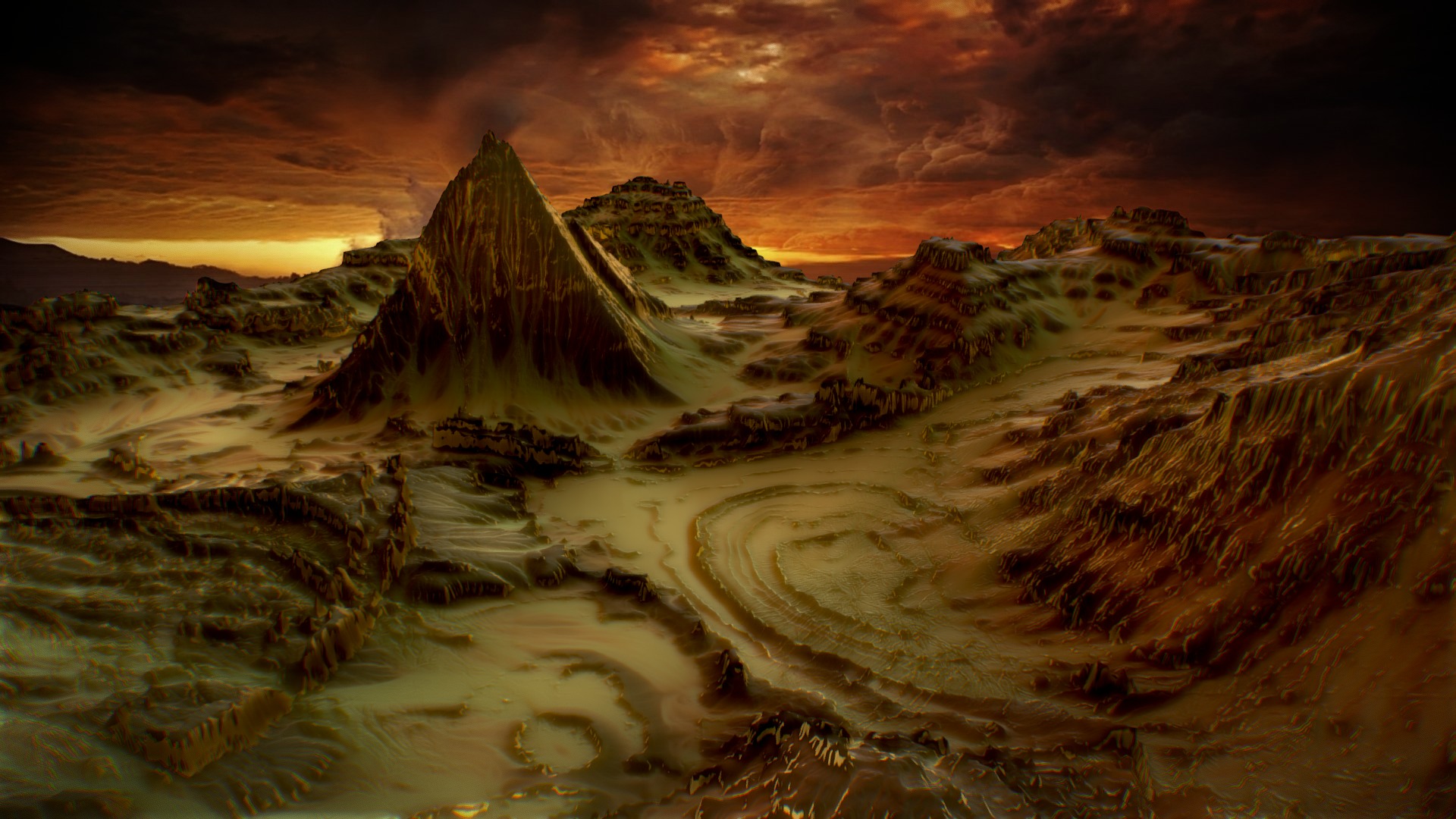 3D model World Machine : Alien Planet : Lost City - This is a 3D model of the World Machine : Alien Planet : Lost City. The 3D model is about a mountain with a cloudy sky.