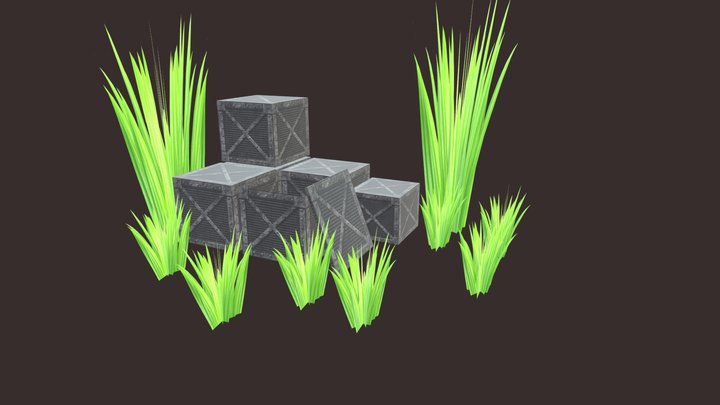 Box of Grass - Low Poly 3D Asset, 3D Model