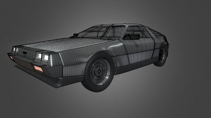 De Lorean DMC Wireframe for Artstation 3D Model