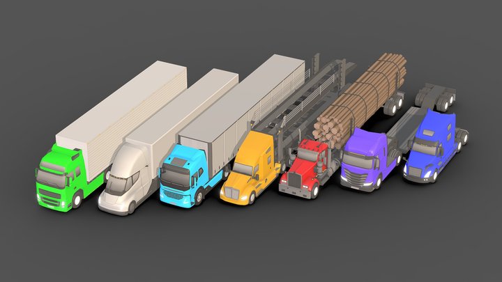 Low-poly Truck Pack 3D Model