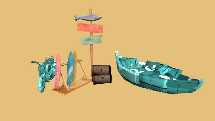 By The Ocean - Unwrap 2 More Detailed Props 3D Model