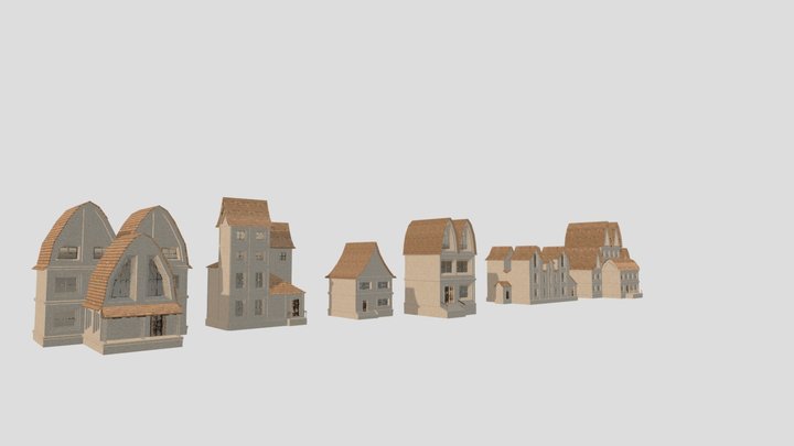 LowPoly Medieval Houses 3D Model