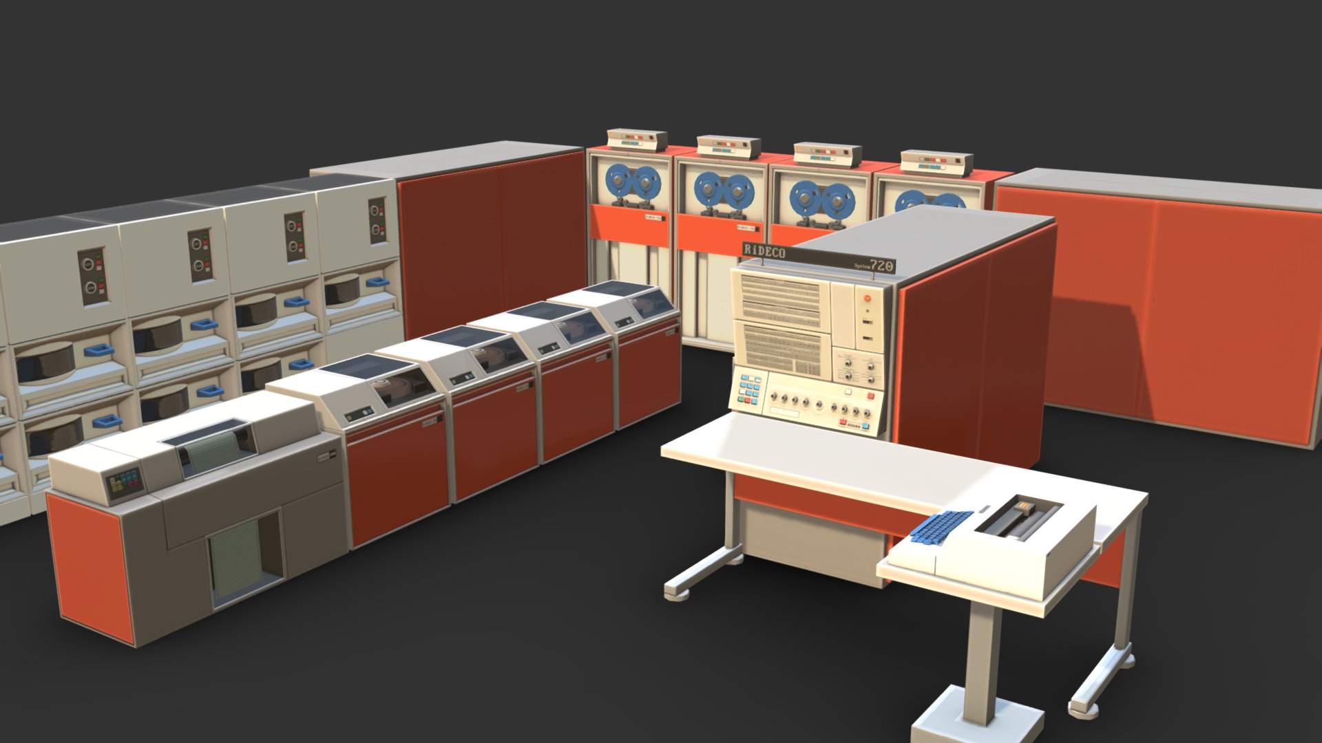 3D model RiDECO – System 720 – Computer Mainframe for SL - This is a 3D model of the RiDECO - System 720 - Computer Mainframe for SL. The 3D model is about a room with a table and chairs.