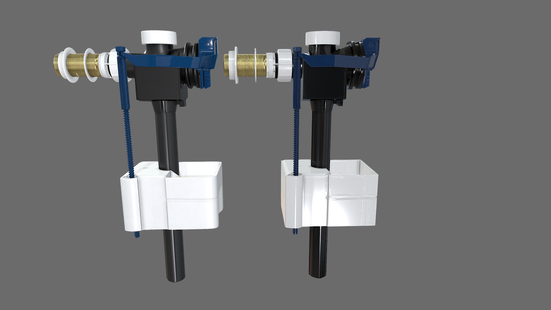 3D model Ball-cock supply valve - This is a 3D model of the Ball-cock supply valve. The 3D model is about a few blue and white pipes.