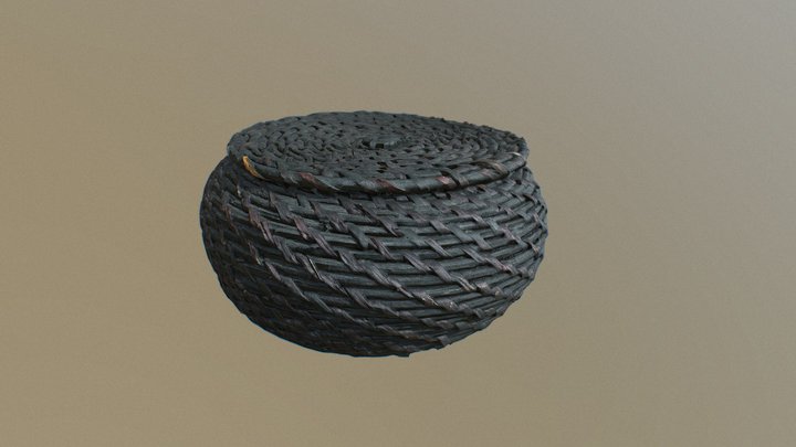 Small Dark Rattan Woven Basket 3D Model