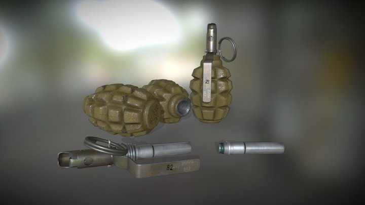 F1 Grenade with UZRGM2 fuse/ Ф1 с УЗРГМ-2 3D Model