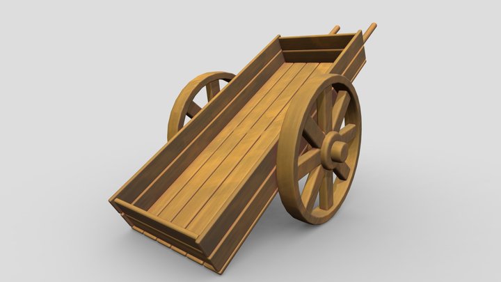 Stylized Wooden Wheelbarrow 3D Model