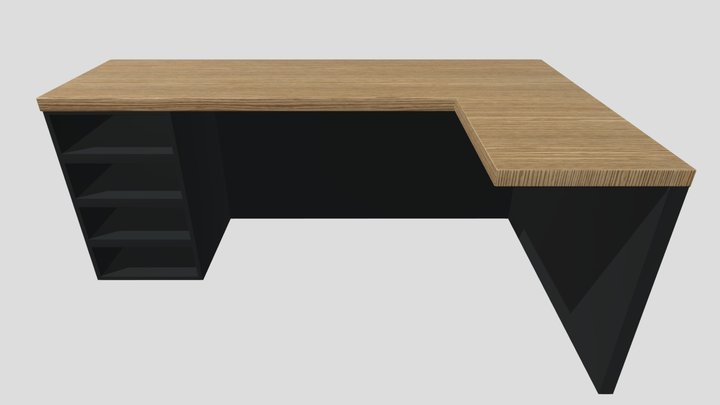L-shaped desk table with wood tabletop 3D Model