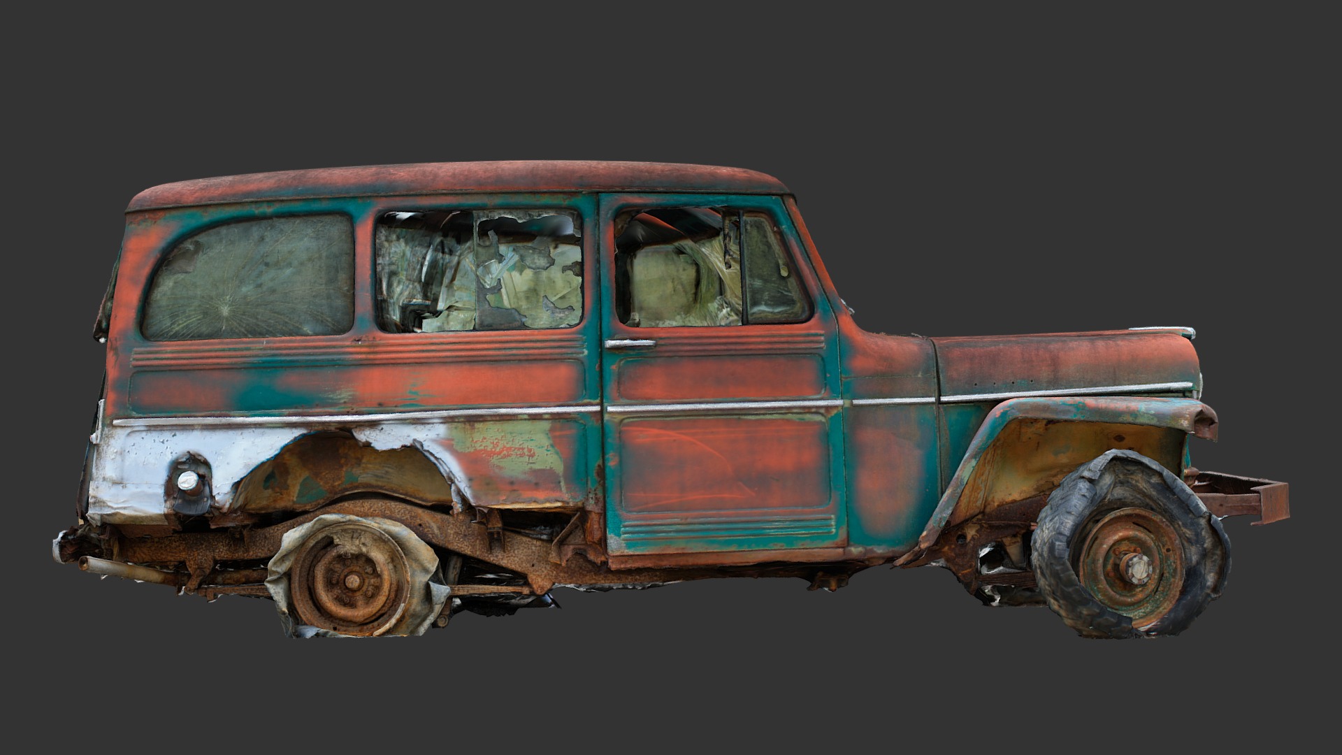 3D model Jeep 2 (Raw 3D Scan) - This is a 3D model of the Jeep 2 (Raw 3D Scan). The 3D model is about a red and blue car.