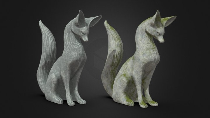 Fox stone statues 3D Model