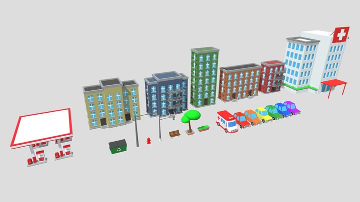 3D City Assets ( Low-Poly ) 3D Model