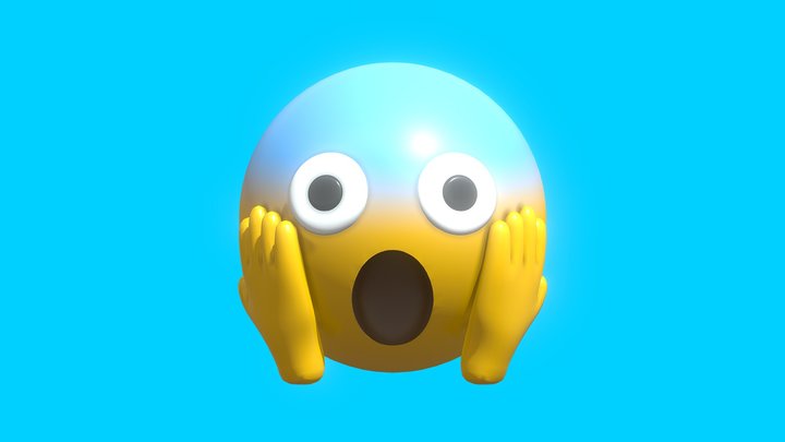 Screaming in Fear Face Emoticon Emoji or Smiley 3D Model