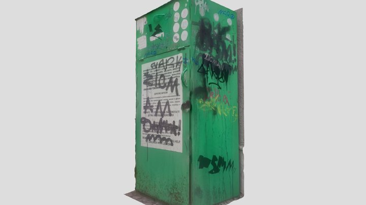 Graffiti-covered green metal box photoscan 3D Model