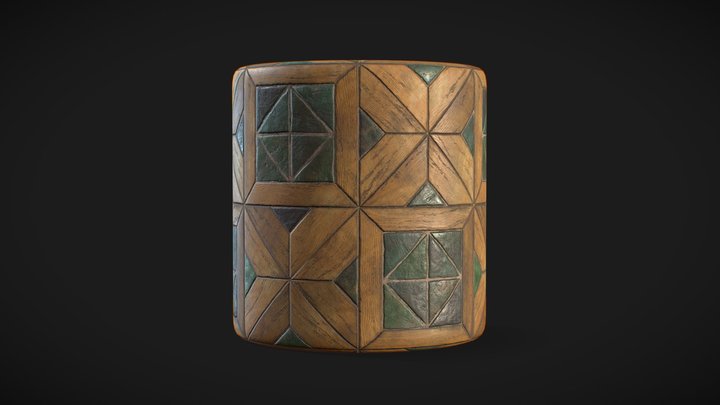 Wood and Stone Geometric Floor Tiles 3D Model