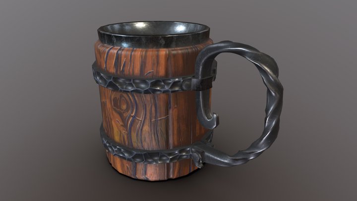 Medieval Hammered Iron Mug 3D Model