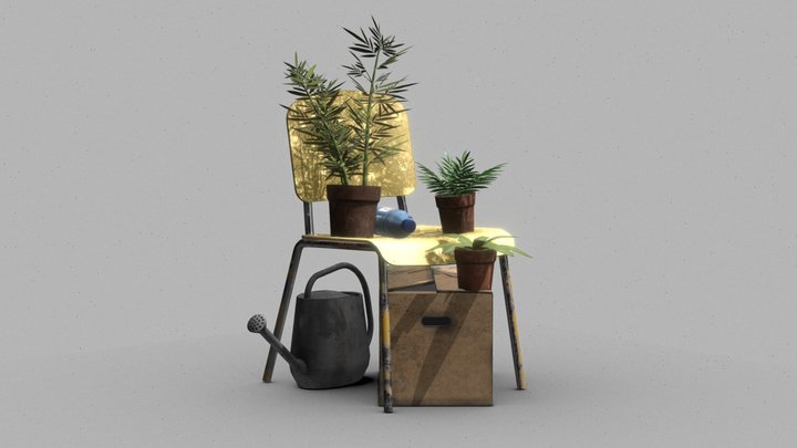 Still life - flowered chair 3D Model