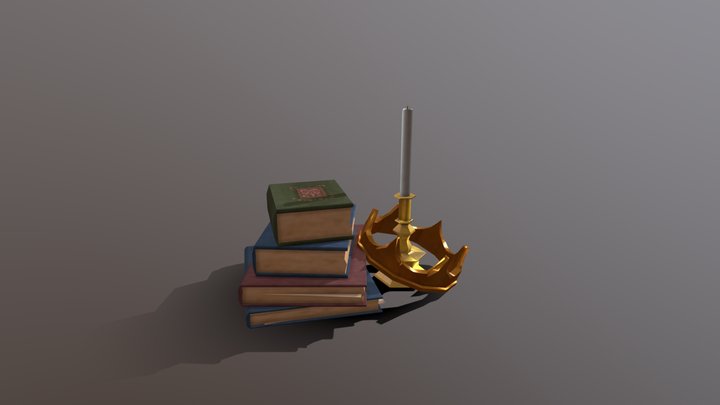 PS2 Style Crown, Candlestick and Books 3D Model