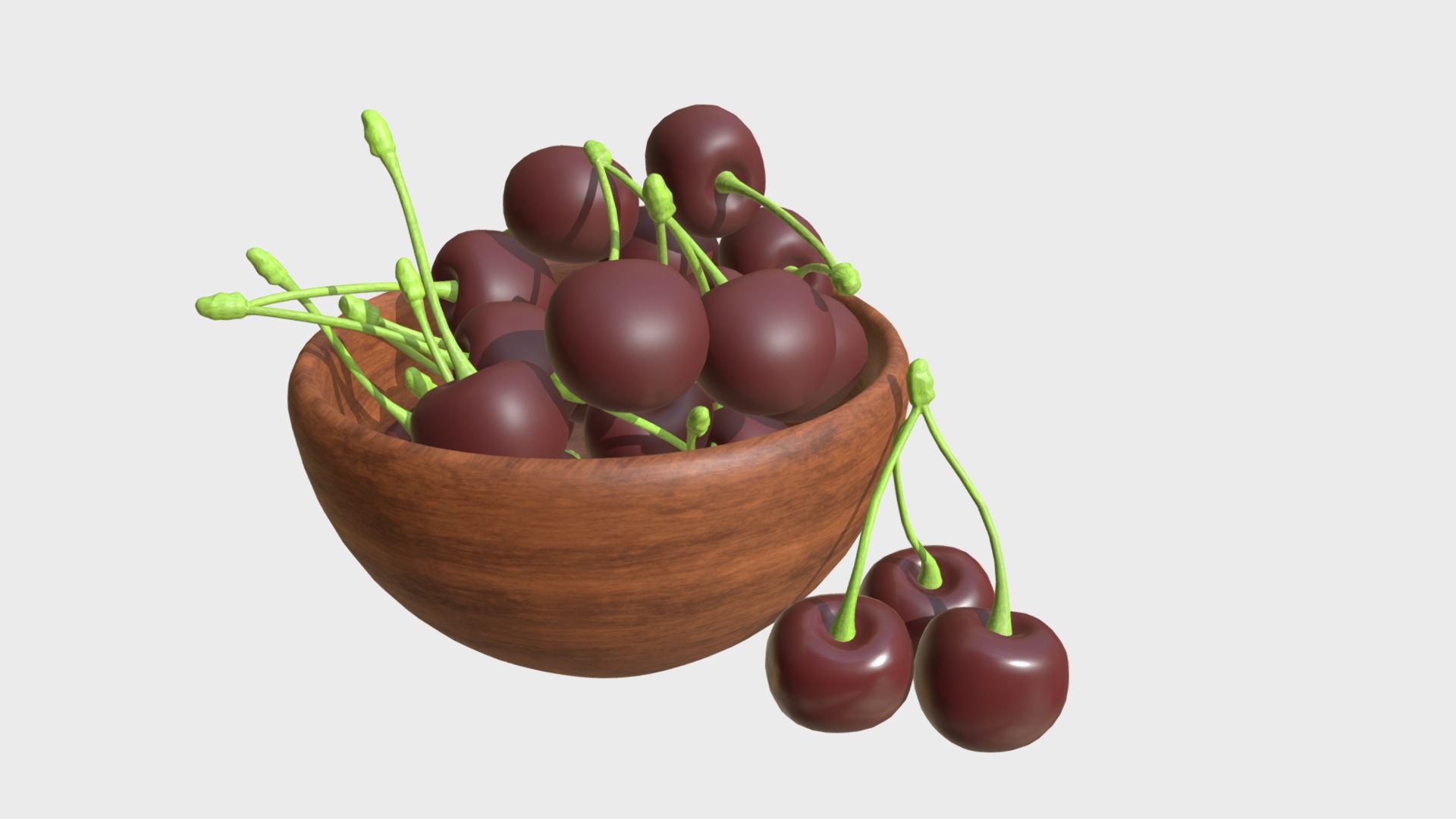 3D model Cherries in a bowl - This is a 3D model of the Cherries in a bowl. The 3D model is about a bowl of cherries.