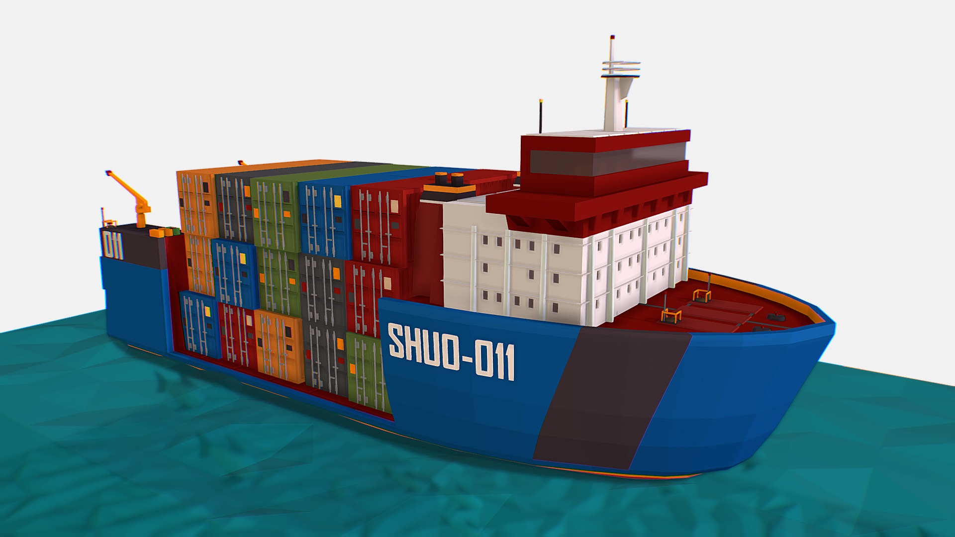 3D model isometric Heavy Lift Vessel Big Boat - This is a 3D model of the isometric Heavy Lift Vessel Big Boat. The 3D model is about a container ship with a red roof.