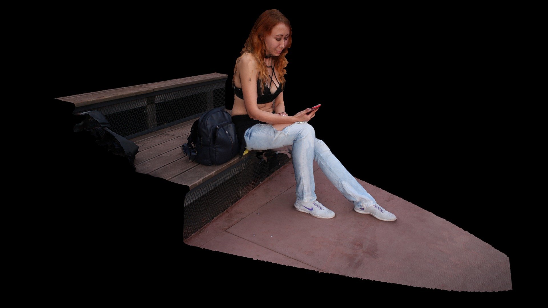 Download A 3d Model Of A Girl Sitting On A Bench Wallpaper