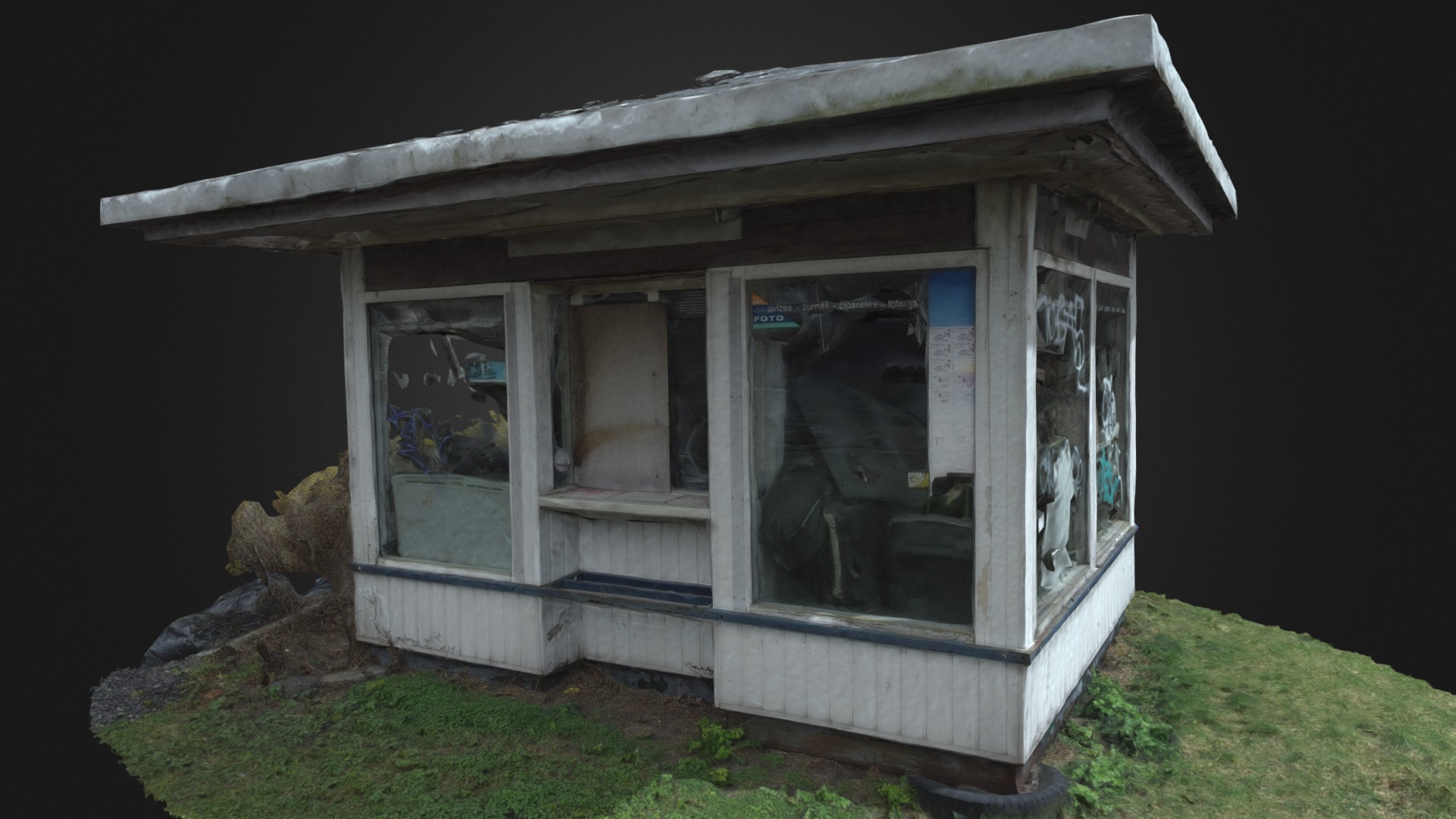 3D model Small Old Abandoned Shop - This is a 3D model of the Small Old Abandoned Shop. The 3D model is about a small house with a window.