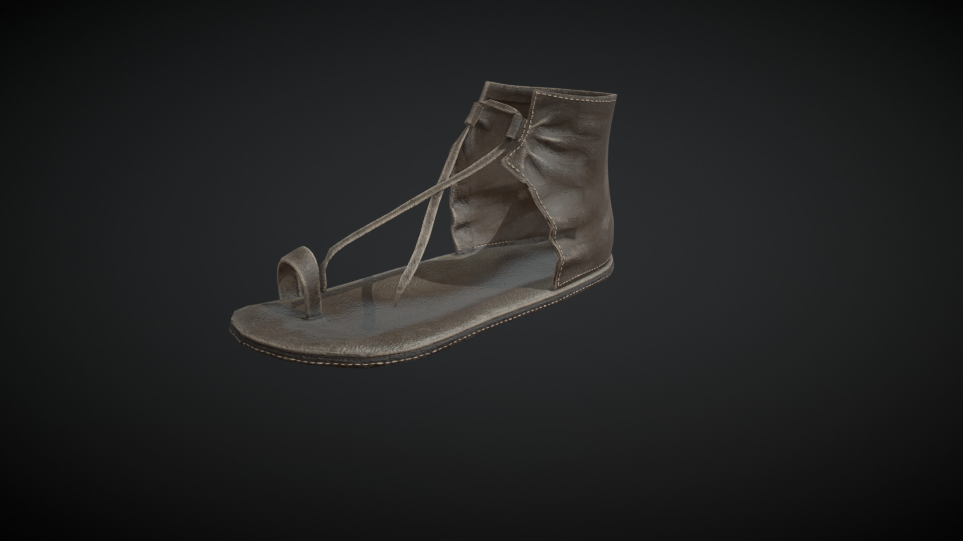 3D model Used leather sandal (Mayan era) - This is a 3D model of the Used leather sandal (Mayan era). The 3D model is about a metal object with a handle.