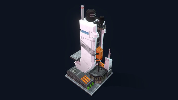 Sci-Fi Low Poly Skyscraper 3D Model