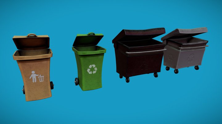 Stylized London UK Trash Bin / Recycle Bin 3D Model