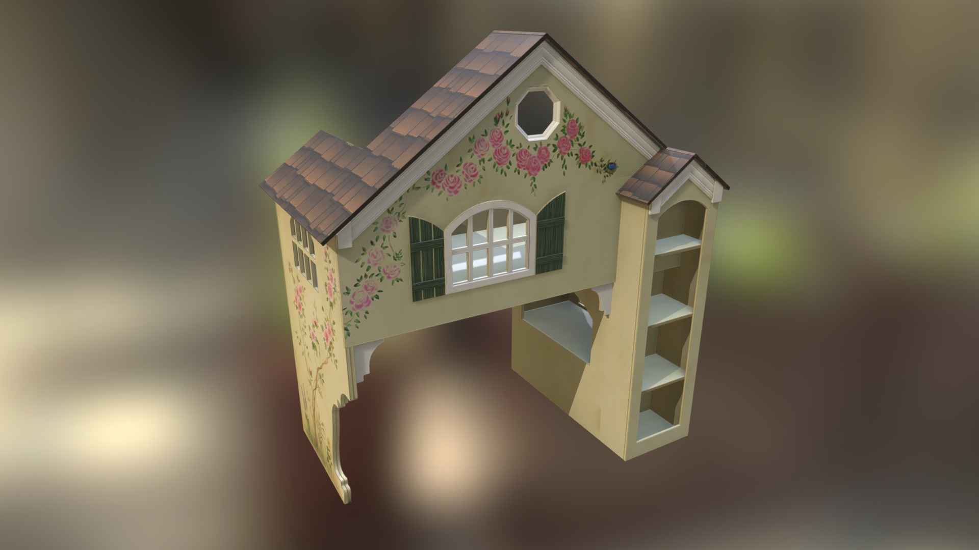 3D model Dollhouse Kids Loft Bed - This is a 3D model of the Dollhouse Kids Loft Bed. The 3D model is about a toy house with a window.