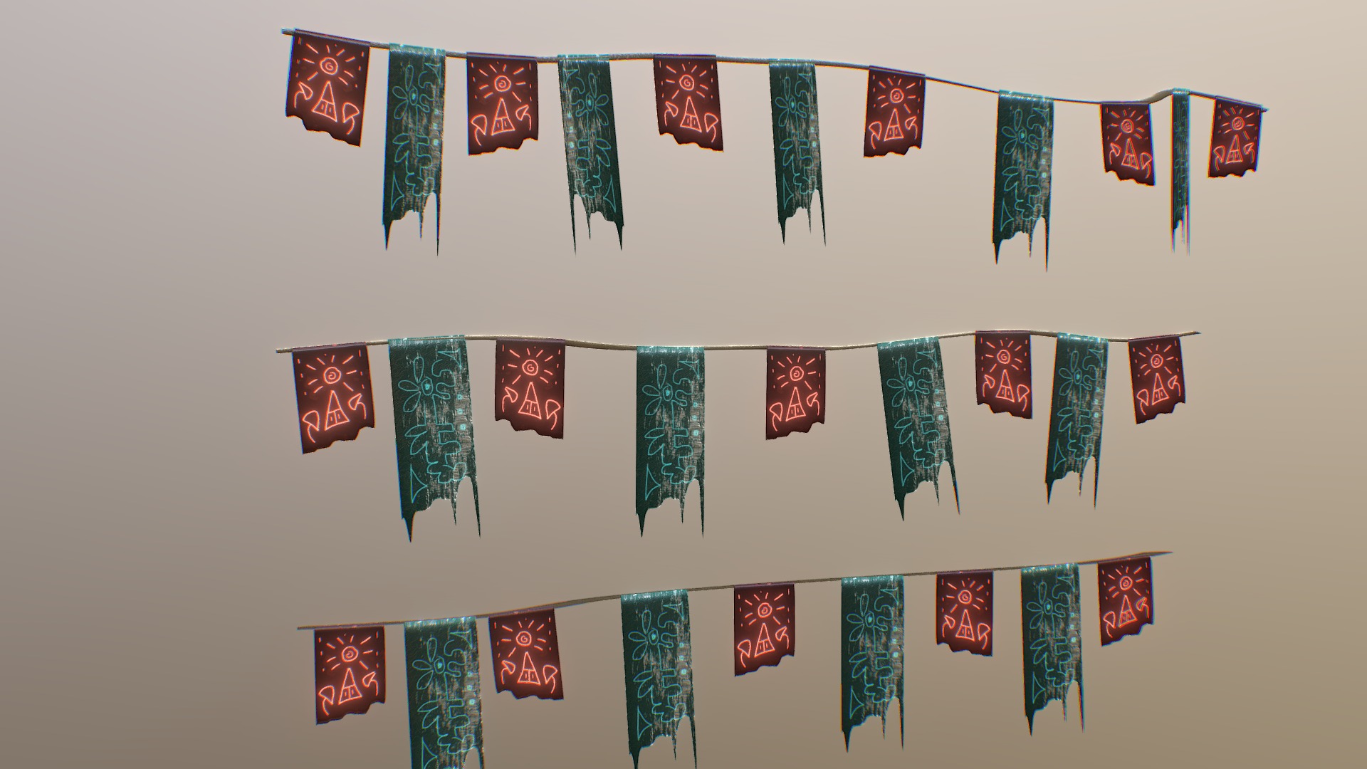 3D model Flag Bunting - This is a 3D model of the Flag Bunting. The 3D model is about a wall with colorful clothes.