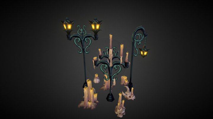 Low Poly Lamps and Candles 3D Model
